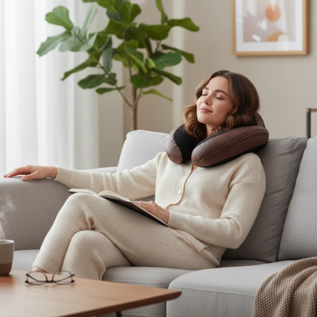 تصویر  پشت گردنی چرم مصنوعی ریلکسی جلوه